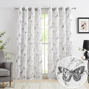 Chic Butterfly Pattern Curtains - White and Gray